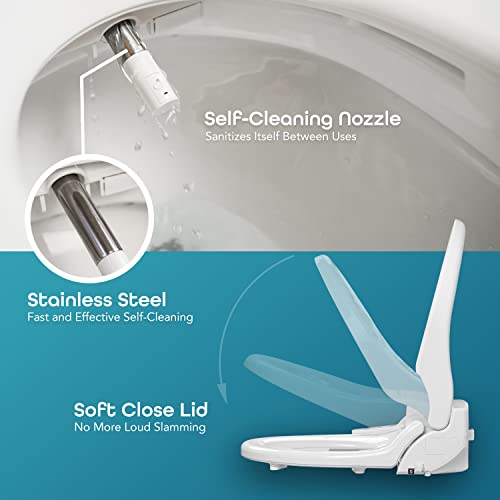 BidetMate 1000 Series Electric Bidet Heated Smart Toilet Seat with Heated Water, Side Control Panel, and Warm Air Dryer - Adjustable and Self-Cleaning - Multiple Wash Settings - Elongated