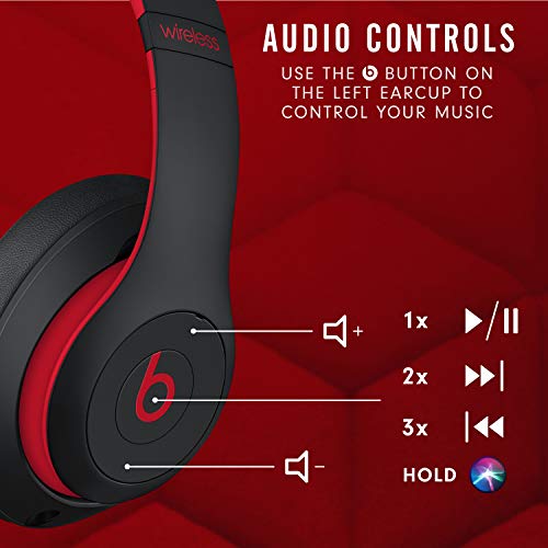 Beats Studio3 Wireless Noise Cancelling Over-Ear Headphones - Apple W1 Headphone Chip, Class 1 Bluetooth, 22 Hours of Listening Time, Built-in Microphone - Defiant Black-Red (Latest Model)