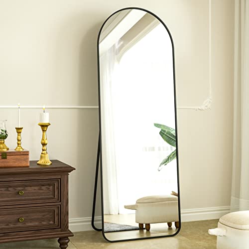 HARRITPURE 64"x21" Arched Full Length Mirror Floor Mirrors with Aluminum Alloy Frame Free-Standing Wall Mounted or Leaning Large Bedroom Dressing Mirror Modern & Contemporary Decor for Home,Black