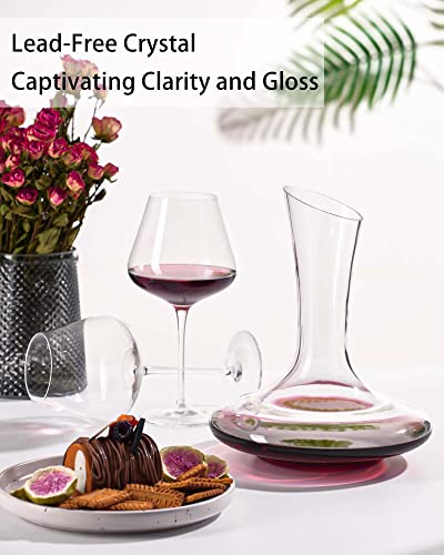 JBHO Full Bottle Wine Decanter with 2pcs Red Wine Glasses and Cleaning Beads, 21 oz Burgundy Wine Glasses, 56 oz Wine Carafe Aerator and Glasses Set, Wine Decanter and Glass Set