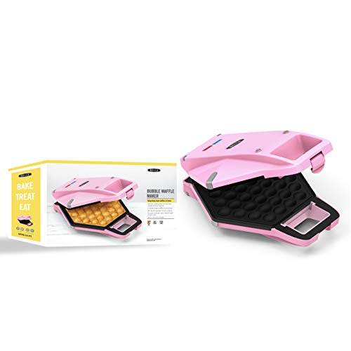 BELLA Bubble Waffle Maker for Hong Kong Style Breakfast Dessert 9" Waffles, Non-stick Iron Plates for Easy Cleaning and Food Release, Cone Rack Included, Pink