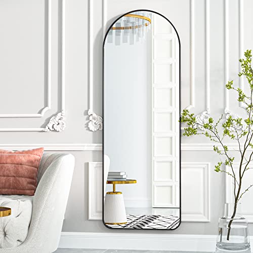 HARRITPURE 64"x21" Arched Full Length Mirror Floor Mirrors with Aluminum Alloy Frame Free-Standing Wall Mounted or Leaning Large Bedroom Dressing Mirror Modern & Contemporary Decor for Home,Black