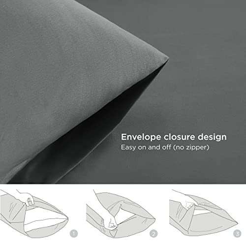 Bedsure Queen Pillow Cases Set of 2 - Dark Grey Brushed Microfiber Pillowcase 2 Pack, Super Soft and Cozy Pillow Case Covers with Envelop Closure, 20x30 Inches