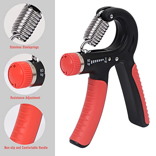 FYY Grip Strength Trainer, 2 Pack Hand Grip Strengthener with Adjustable Resistance 11-130 lbs Hand Exerciser for Forearm Strength Muscle Building and Injury Recover Black+Red