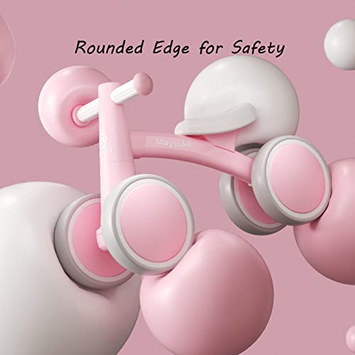 Maysuke Baby Balance Bike Toys for 1 Year Old Boys and Girls Gifts, Toddler Bike 10-24 Month First Birthday Gift with 4 Wheels, No Pedal (Baby Pink)