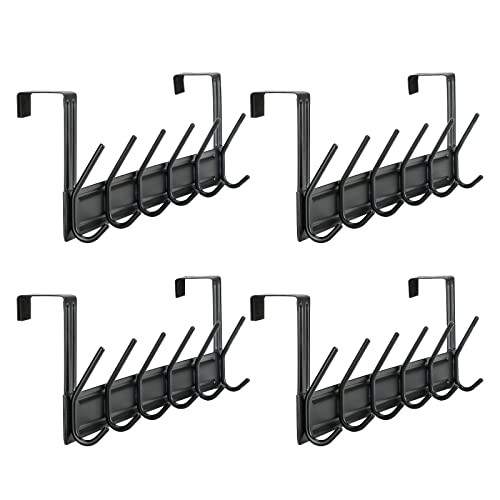 HMRACK 4-Pack Over-The-Door Hooks,Towel Rack Hangers with 6 Hooks for Coats, Bags, Keys - Ideal for Bathroom, Bedroom, Kitchen, and Living Room