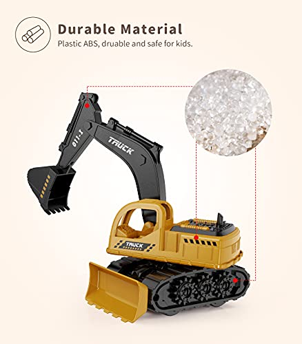 Construction Trucks Toy Set, Geyiie Construction Vehicles Site for Kids Engineering Toys Playset for Boys Girls, Pull Back Cars Excavator Tractor Bulldozer Dump Sand Toys Gifts for Party Favor