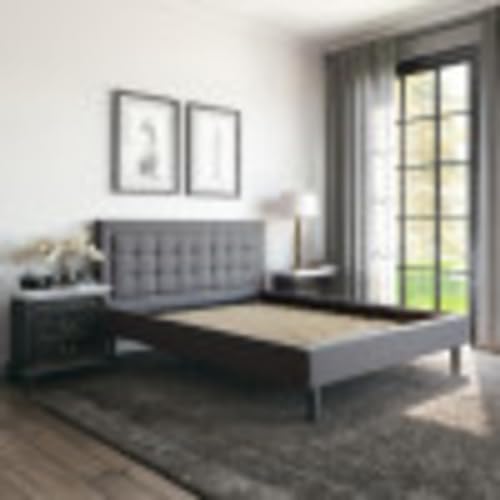 Classic Brands Mornington Upholstered Platform Bed | Headboard and Metal Frame with Wood Slat Support, Full, Grey