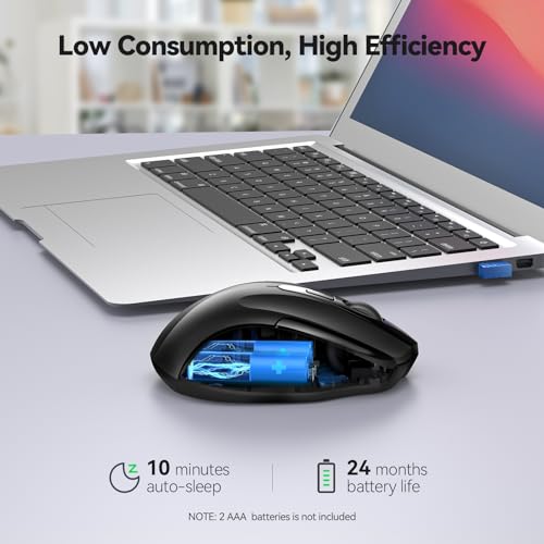 TECKNET Wireless Mouse, 2.4G Ergonomic Optical Mouse, Computer Mouse for Laptop, PC, Computer, Chromebook, Notebook, 6 Buttons, 24 Months Battery Life, 2600 DPI, 5 Adjustment Levels