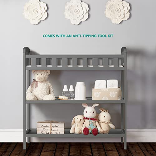 Dream On Me Emily Changing Table In Steel Grey, Comes With 1" Changing Pad, Features Two Shelves, Portable Changing Station, Made Of Sustainable New Zealand Pinewood