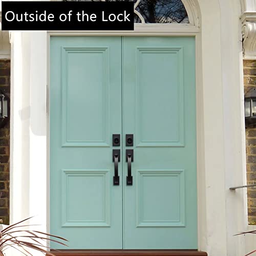 KIAYACI Front Door Handleset Double Door Lock Set Black Door Handle Deadbolt Locks for Doors Entry Door Locksets with Deadbolt Single Cylinder HandleSet with Circle Handle Lower Half Grip Matte Black