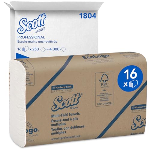 Scott® Multifold Paper Towels (01804), with Absorbency Pockets™, 9.2" x 9.4" sheets, White, (250 Sheets/Pack, 16 Packs/Case, 4,000 Sheets/Case)