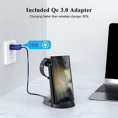 Charging Station for Samsung 3 in 1 Phone Watch Charger Dock Stand for Galaxy S23/S22/S21/S20/S10/Note20 10/Z Flip 4/Z Fold Wireless Watch Charger for Galaxy Watch 5 Pro 4 3, Galaxy Buds