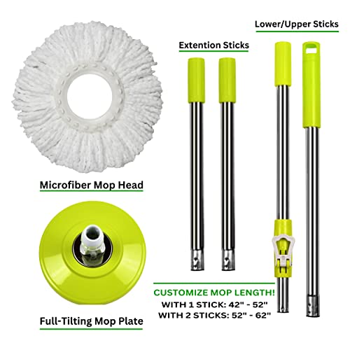 Green Direct Mop Stick for Spin Mop Bucket Cleaning System | Mop Stick and Microfiber Mop Head Included