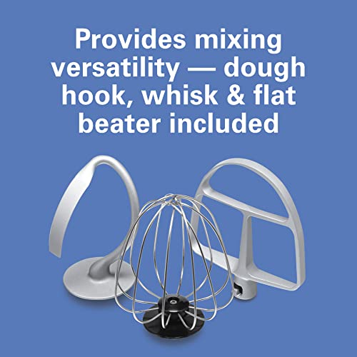 Hamilton Beach Electric Stand Mixer, 4 Quarts, Dough Hook, Flat Beater Attachments, Splash Guard 7 Speeds with Whisk, Silver