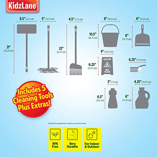 Kidzlane Kids Cleaning Set for Toddlers | Kids Broom Set for Kids for Play | Mop and Cleaning Toys Set | Kids Broom and mop Set for Toddlers | Cleaning Toys for Kids Ages 4-8 and Older