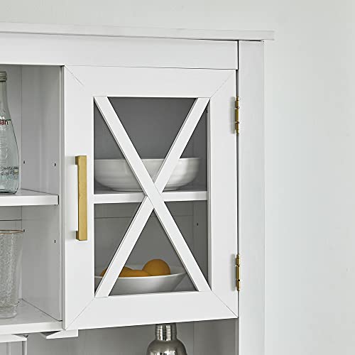 Home Source White Tall Cabinet with Glass Doors