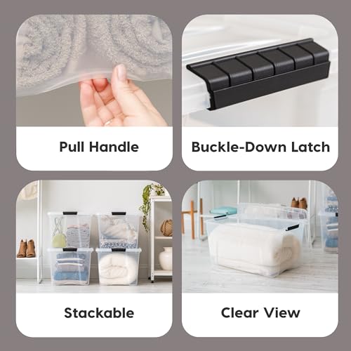 IRIS USA 4 Pack 72qt Clear View Plastic Storage Bin with Lid and Secure Latching Buckles