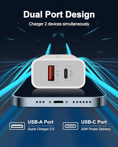 iPhone 15/15 Pro Max Charger, 3-Pack 20W Dual Port Type C Fast Wall Charger Block Power Adapter with 10FT Long USB C to USB C Cable for iPhone 15/15 Plus/15 Pro/15 Pro Max, iPad Pro/Air/Mini, AirPods