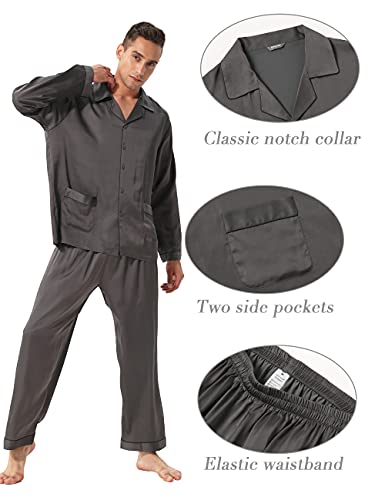 BAILIAN Men’s Silk Satin Pajamas Sets Long & Shorts Sleeves Sleepwear Button-Down PJs Sets Loungewear with Contrast Color