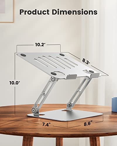 HUANUO Adjustable Laptop Stand, Aluminum Laptop Riser, Ergonomic Laptop Stand for Desk, Notebook Computer Stand Holder Compatible with 10-17 Inch Laptops, Silver, HNLS07S