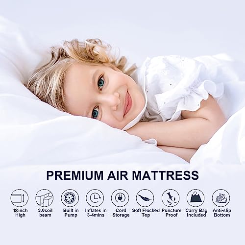 DINBooonLUX Twin Air Mattress with Built in Pump - 18-Inch Raiesd Height for Optimal Support,Durable Luxury Air Bed with Carry Bag,Double Height Blow Up Airbed for Home,Guests&Camping