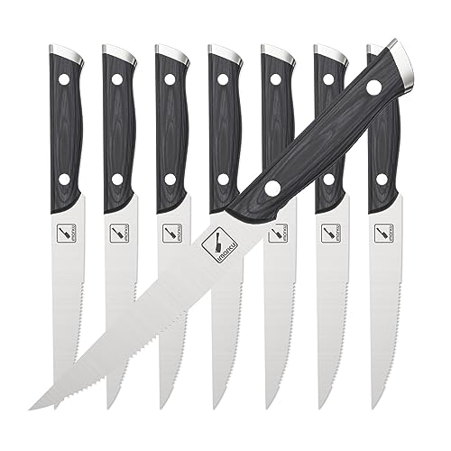 imarku Steak Knives, Steak Knives Set of 8, Serrated Steak Knife Set with Pakkawood Ergonomic Handle, Japanese HC Steel Steak Knife and Gift Box, Black of Friday 2023