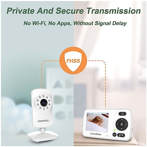 HelloBaby Monitor with Camera and Audio, 1000ft Long Range Video Baby Monitor-No WiFi, Night Vision, VOX Mode-Power Saving, 2.4'' Portable Travel Screen, Baby Safety Camera, for Baby/Pet, Plug & Play