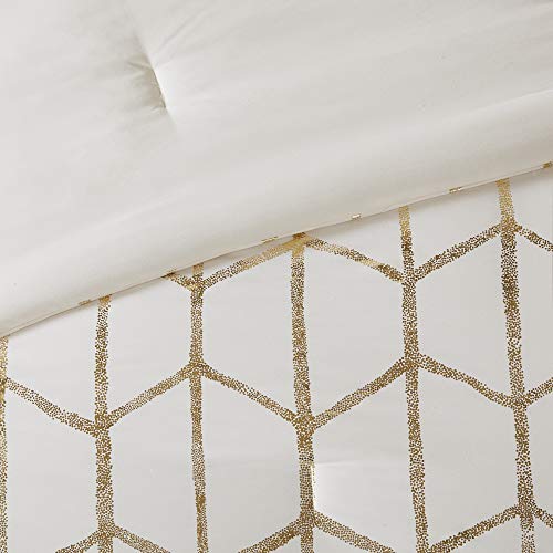 Intelligent Design Raina King / Cal King Comforter Set, Soft Microfiber Comforter Set King, Modern Geometric Metallic Bed Set, 5 Pieces College Bedding Comforter Set with 2 Shams, 2 Toss Pillows Ivory