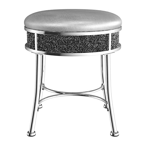 Hillsdale Furniture Roma Chrome 16-Inch Vanity Stool for Make up Room or Bathroom, Chrome