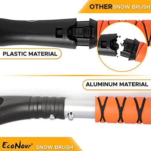 EcoNour 27" Aluminum Snow Brush with Ice Scrapers for Car Windshield and Window (1Pack) | Car Snow Scraper and Brush with Ergonomic Foam Grip Winter Accessories (Orange)