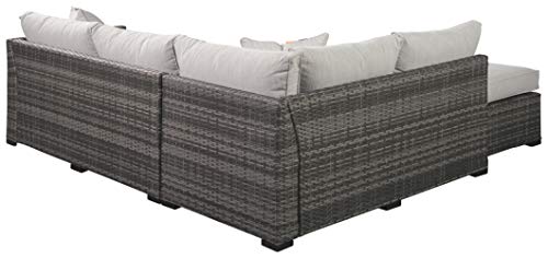 Signature Design by Ashley Outdoor Cherry Point 4 Piece Seating Set with Ottoman & Cocktail Table, Gray