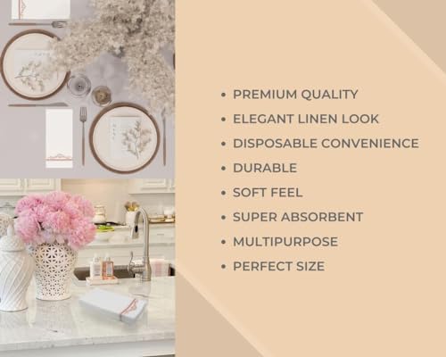 Evi‘s World Hand Towels – Luxurious Linen Feel Disposable Bathroom Napkins – Elegant Guest Towels Disposable Bathroom with Print Detail – Hygienic Disposable Hand Towels Bathroom – 200pcs