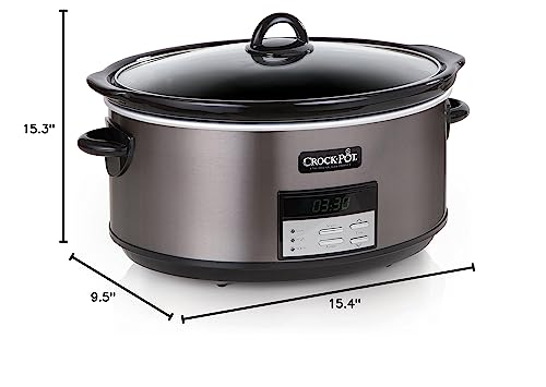 Crock-Pot Large 8 Quart Programmable Slow Cooker with Auto Warm Setting and Cookbook, Black Stainless Steel