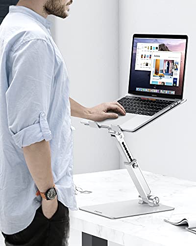 OMOTON Adjustable Laptop Stand for Desk, Ergonomic Computer Stand, Portable Laptop Riser for Standing Height up to 20" Compatible with MacBook Air/Pro, Dell and All Laptops 10-17 inch, Silver