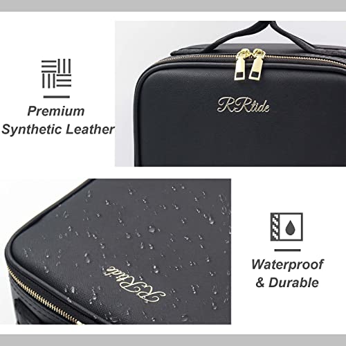 RRtide Travel Makeup Bag with Mirror of LED Lighted, Makeup Train Case with Adjustable Dividers, Makeup Case with Mirror and Detachable 10x Magnifying Mirror