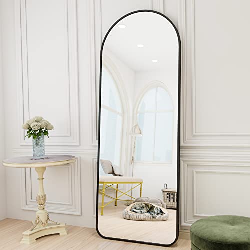 HARRITPURE 64"x21" Arched Full Length Mirror Floor Mirrors with Aluminum Alloy Frame Free-Standing Wall Mounted or Leaning Large Bedroom Dressing Mirror Modern & Contemporary Decor for Home,Black