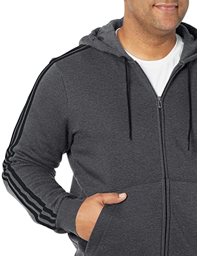 adidas Men's Essentials Fleece 3-Stripes Full-Zip Hoodie, Dark Grey Heather, Medium