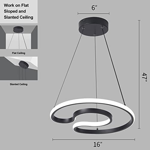 Afaoel Modern LED Chandelier 30W Color Temperature 4000K Creative Design Suitable for Living Room Dining Room Kitchen Lsland Bedroom Foyer Staircase C Type Style (Black, 16 Inch)