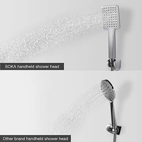 SOKA Shower Faucet Set Chrome 10 Inch Rainfall Shower Head And High Pressure Handheld Shower Head Rain Shower System Shower Trim Kit with Valve Pressure Balance Wall Mount Square Shower Combo Set