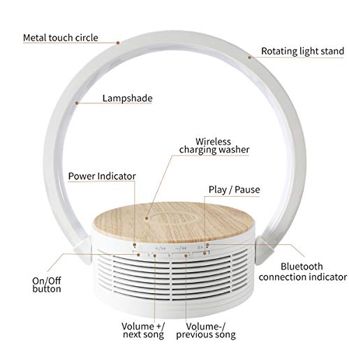 Bluetooth Speaker Wireless Charger with Desk Lamp Bedside Night Light Portable Small Mini Speaker, Led Reading Adjustable Dimmable Table Lamp for Home Office, Dorm,