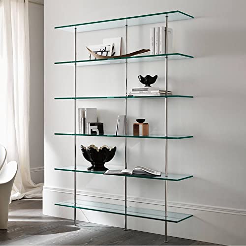 Fab Glass and Mirror Rectangle Floating Glass Shelve, 6"x18" Inches, 3/8 Thick Clear Glass with Flat Polished Edge-โEasy Installation with Screws, and Peacock Chrome Finish Brackets