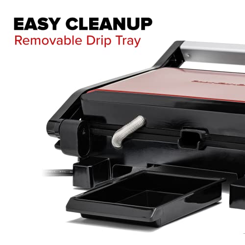 OVENTE Electric Indoor Panini Press Grill and Sandwich Maker with Non-Stick Coated Plates, Opens 180 Degrees to Fit Any Type or Size Food, Temperature Control and Removable Drip Tray, Red GP0540R