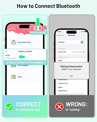 Portable Thermal Printer Wireless Travel - Bluetooth Printer for Phone, Small Mobile Printer for Laptop, Compact Inkless Printer for Vehicle Home Use School Office, Support 8.5" X 11" Letter Paper