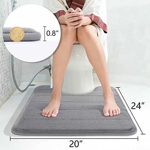 Yimobra Memory Foam Toilet Bath Mat U-Shaped, Commode Contour Rug, Soft and Comfortable, Super Water Absorption, Non-Slip, Thick, Machine Wash and Easier to Dry for Bathroom, 24 X 20 Inches, Grey