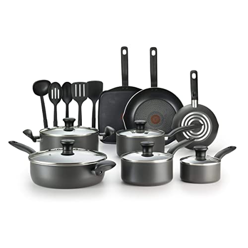 T-fal Initiatives Nonstick Cookware Set 18 Piece Oven Broiler Safe 350F Pots and Pans, Dishwasher Safe Black