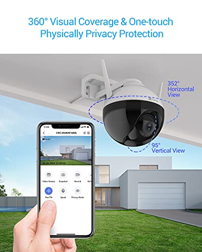 EZVIZ Outdoor Camera Pan/Tilt/Zoom, 360° Visual Coverage, 1080P WiFi Security Cam, IP65 Waterproof, Color Night Vision, AI-Powered Person Detection, Support MicroSD Card up to 256GB | C8C