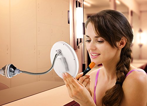 PROBEAUTIFY Lighted Makeup Mirror - 10” Long Gooseneck Mirror - Warm LED Light, Cordless, Adjustable, Bathroom Vanity Dresser Mirror, Compact Travel Mirror