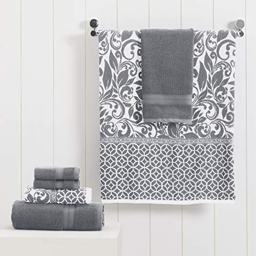 Modern Threads Trefoil Filigree 6-Piece Reversible Yarn Dyed Jacquard Towel Set - Bath Towels, Hand Towels, & Washcloths - Super Absorbent & Quick Dry - 100% Combed Cotton
