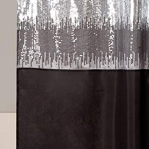 Lush Decor Night Sky Shower Curtain Sequin Fabric Shimmery Color Block Design for Bathroom, 72" x 72", Black & Gray